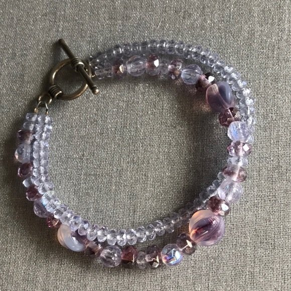 Vintage Handmade Double Strand Bracelet Purple Sterling Silver Clasp 7 Inch - Picture 3 of 8